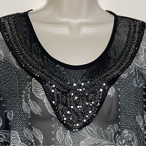 Soft Surroundings Top Beaded Embellished Floral Cover Up OS Kimono Sleeve Sheer